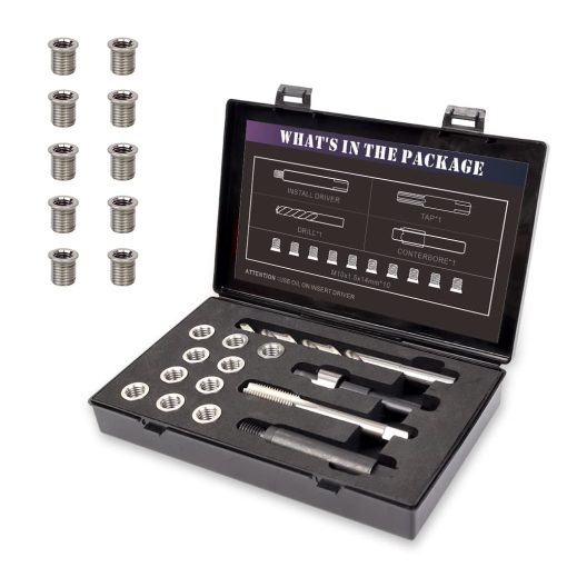Kit de Reparacion de Roscas SENNMONN M10x1.5 con Broca de 14 mm, Macho, Escariador, Instalador, Inserto de Acero Inoxidable M10*1.5*14mm*10pcs