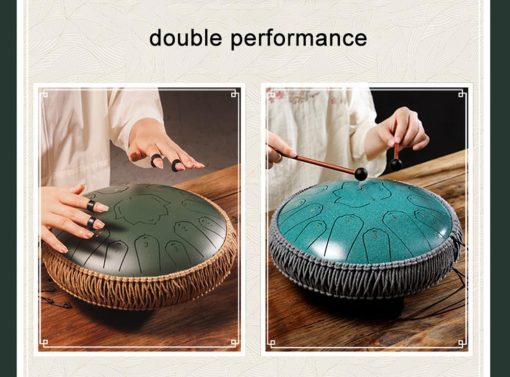 Konrisa Steel Tongue Drum 13 Pulgadas 15 Notas Do Mayor, Instrumentos Musicales de Percusion de Tambor de Acero Meditacion Yoga Zen Drum, Tambores Mano Pan para Adultos con Mazos de Tambor y Bolsa de Transporte (Verde) - Imagen 3