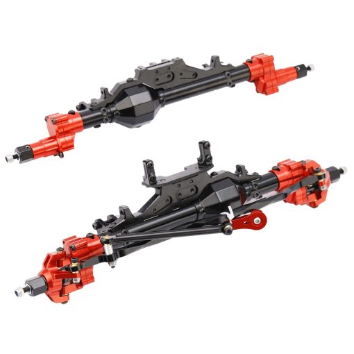 Eje delantero y trasero de portales de aluminio para 1/10 Axial Wraith 90018 90048 90053 90018 90020 90045 90056 RR10 Coche de Crawler RC (Negro con Rojo)