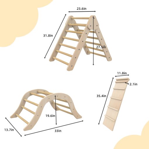 XIHAToy Triangulo de Escalada Plegable con Rampa Juego de Escalada para Niños 3 en 1 Juego de Juguetes de Escalada de Madera Montessori Arco Balancin Estructura de Juego Interior para Niños Pequeños - Imagen 2