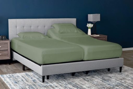 Juego de sabanas divididas (5 piezas) para cama ajustable Split California King 100% algodon egipcio 800 hilos Juego de sabanas para Split California King, 18" Bolsillo profundo Juego de sabanas para cama ajustable, Solido en color verde salvia - Imagen 2