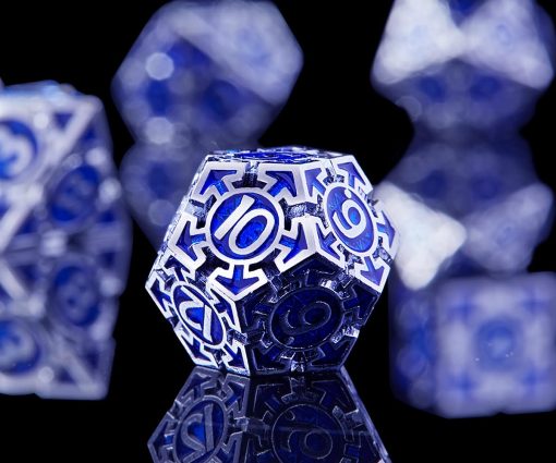RULE DICE Conjunto de dados de metal para DND Dungeons and Dragons, D&D, Juego de roles de polihedros unico MTG con dados pesados de metal D&D en azul solido con caja de regalo de dados de DND D20 D4 D12 D10 D% D8 D6 - Imagen 5