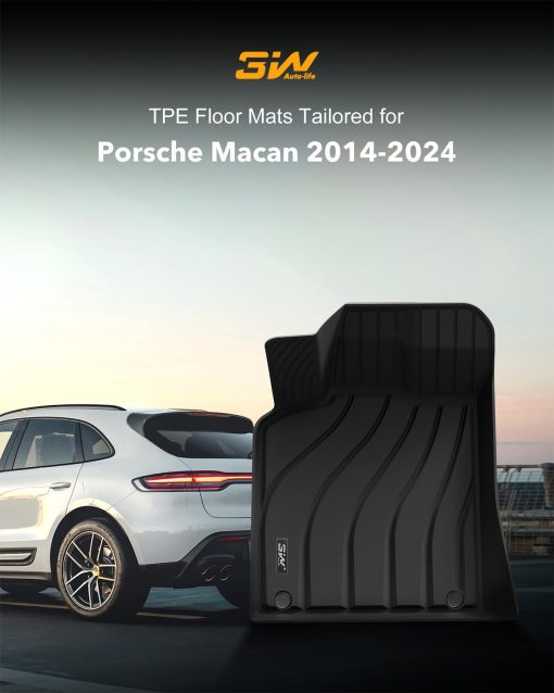 Tapetes para Suelo 3W Compatible con Porsche Macan 2014-2024 TPE Ajuste Personalizado Todo Clima Juego Completo de Tapetes para Automovil Porsche Macan 1ra y 2da Fila Negro - Imagen 2