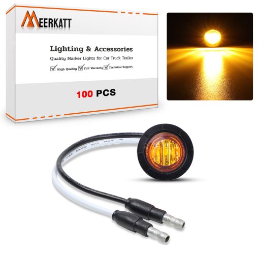 Mini Luz Indicadora de Senal de 3/4 de Pulgada Redonda Meerkatt para Barco Autobus Remolque Camion Camion con Empaques y Enchufe 12V DC Luz/Lente ambar Impermeable Pack de 100 - Imagen 2