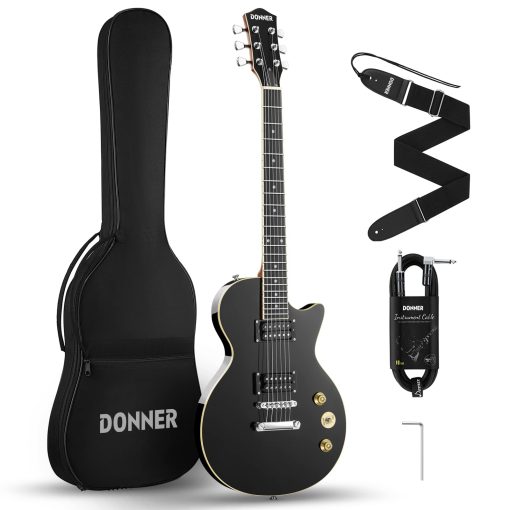 Guitarra Electrica Donner LP Cuerpo Solido, Tamano Completo 39 Pulgadas Kit de Guitarra Electrica para Principiantes Negro con Bolsa, Cable, Correa, DLP-124B - Imagen 8