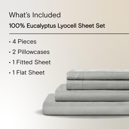 Juego de sabanas SIJO AiryWeight Tencel, 100% Lyocell derivado de eucalipto, suave como la mantequilla, Ganador de las Mejores Sabanas Refrescantes de Architectural Digest 2022 - 4 pzas - 2 fundas de almohada 1 ajustable 1 superior (Dove, King) - Imagen 2