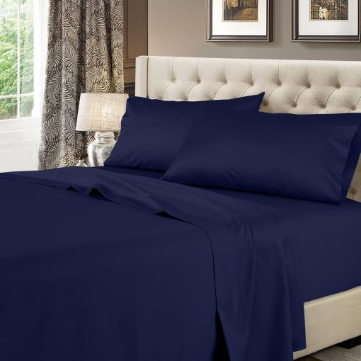 Juego de sabanas Queen de 4 piezas en Navy 600 hilos 100% algodon, Sateen Solid, Bolsillo Profundo