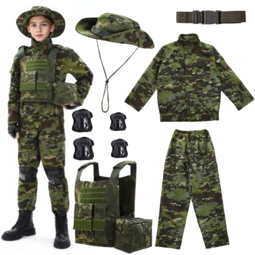 Czmmyrr Uniformes militares para ninos, disfraces de soldado para ninos, disfraces de ejercito de Halloween, traje completo de camuflaje para ninos (camuflaje de selva, talla 110)