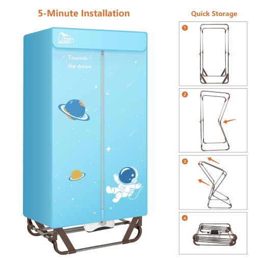 Secadora de Ropa Uten, Maquina de Secado de Ropa Electrica de 1500W con Temporizador, Armario de Secado de Ropa de 2 Niveles, Perchero Plegable y Secadora para Viajes, Apartamentos, RV, Hogar - Imagen 3