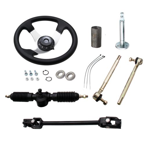 Kit de Volante de Direccion de 320mm y Engranaje de Cremallera & Piñon de 300mm de Acero Completo Para Go Kart Gokart de 110cc