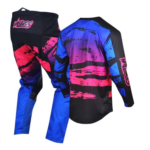 Conjunto de Jersey y Pantalon de Motocross Willbros para Hombres y Mujeres en Rosa y Azul (Jersey XL Pantalones 36) - Imagen 3
