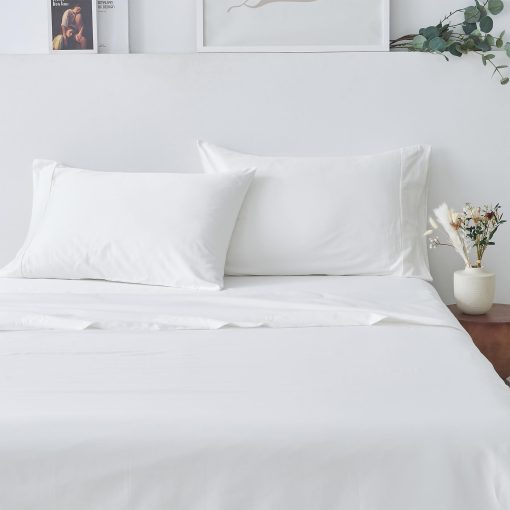 Juego de Sabanas King Size 100% Algodon Sateen de Great Bay Home - 4 Piezas 15" Bolsillo Profundo Sabanas Blancas con Fundas de Almohada - Suave Tejido Sateen, lujoso Set de Ropa de Cama de 400 Hilos (King, Blanco)