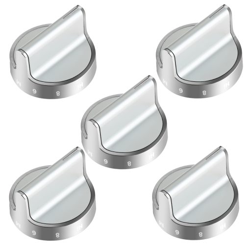 MOOTVGOO 5 Pack Perillas de Estufa de Gas W10766544, Perillas de Cocina de Acero Inoxidable de Repuesto para Estufa de Gas Whirlpool WFG540H0ES0, Reemplaza W10430807, W10676228, AP5958476, 4248219, EAP10067059, PS10067059