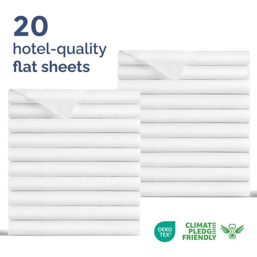Paquete a granel de 20 sabanas planas - 20 sabanas planas de tamano completo - Paquete a granel de sabanas planas completas - Sabanas de tamano completo al por mayor - Sabanas a granel para hoteles, spas y Airbnbs - Sabanas de masaje - (Blanco, Full) - Imagen 2