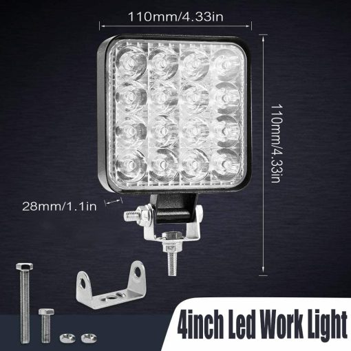 Turboo Barra de Luz LED 48W 4" Luz de Trabajo Cuadrada de Foco Luces LED para Coche Barco Offroad Jeep SUV ATV UTV, Paquete de 20 - Imagen 2