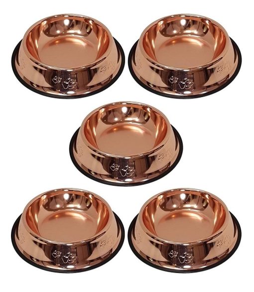 Tazon de Comida Antideslizante Melzon Petsentials para Mascotas, Acero Inoxidable de Grado Premium - Elegante Bronce | Pequeno, 18oz (Paquete de 5)