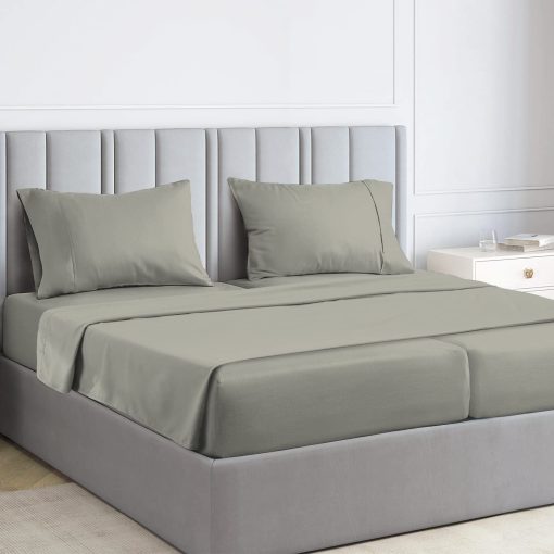 Juego de sabanas de cama Pizuna Pure 100% Algodon de Lujo Split King Plateado, 1000 Hilos de Algodon de Fibra Larga, Sabana Gruesa de Saten para Cama Ajustable King Split, 15" Profundo (Set de Sabanas de Cama de Algodon Peinado)