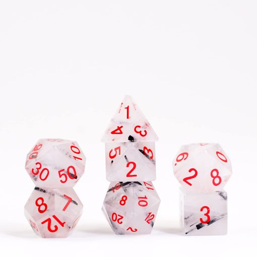 Set de Dados de Piedra FanRoll de Metallic Dice Games 16mm: Cuarzo Rutilado Negro, Dados de Juego de Rol para Dungeons and Dragons