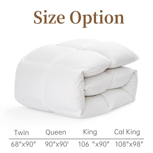 Edredon de plumas de ganso de lujo 100% algodon 750FP tamano queen 50 oz, inserto mullido de edredon para todas las estaciones, calidez media ultra suave coleccion de edredones de hotel (Blanco, 90x90 pulgadas) - Imagen 7