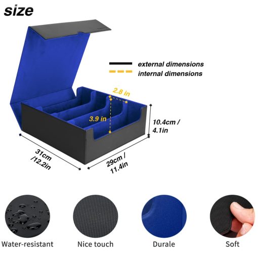 Caja de Almacenamiento de Cartas Venssu Para Trading Cards Con Soportes de Cartas Dedicados, Caja de Mazo Mtg de 3000+ Con 24 Pestanas Coloridas, Almacenamiento de Cartas de Trading para Cartas de Juego Magico (Negro y Azul) - Imagen 5