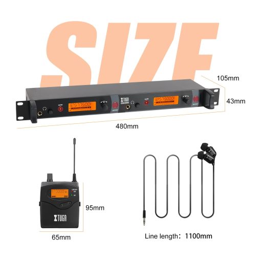 XTUGA RW2080 Sistema de Monitor Inalambrico de Oido Completo de Metal 2 Canales 4 Bodypack con en el Auricular Inalambrico Tipo Utilizado para Escenario o Estudio - Imagen 9