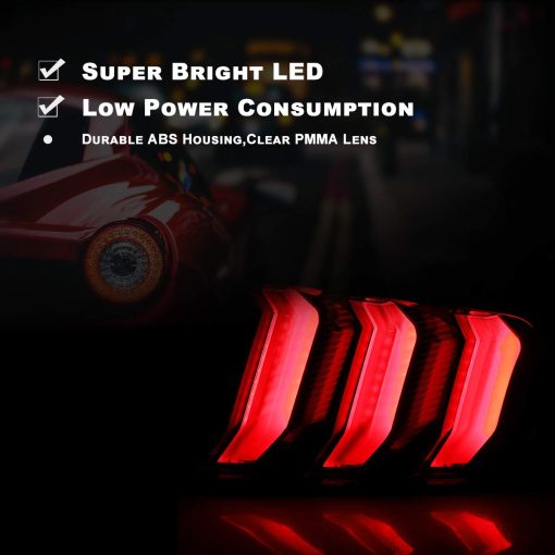 Nixon Offroad Juegos de luces LED traseras para Ford Mustang 2015-2023, Estilo europeo par de luces traseras LED para Mustang con senales de giro secuenciales, luces de freno/DRL LED, lados del conductor y del pasajero (Lente transparente) - Imagen 2
