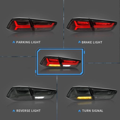 Juego de luces traseras LED VLAND Compatible con Mitsubishi Lancer & EVO X 2008-2020 (No Compatible con Sportbacks/fortis/io) con Señal de Giro Secuencial ambar, Ensamblaje de lampara trasera de LED completo Humo/Tinte - Imagen 2