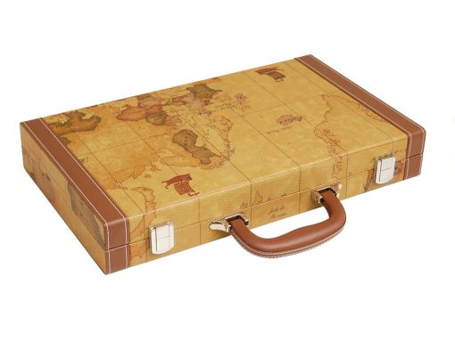?Nuevo! - Juego de Backgammon de Lujo de 15 Pulgadas con Mapa - Tablero Marron