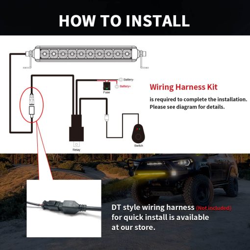 Barra de luz ambar Lasfit de 12 pulgadas, Barra de luz LED resistente al agua IP67, Barra de luz LED amarilla de fila simple, Barra de luz off-road para conduccion nocturna/nublada para camioneta, camion, SUV, ATV, UTV Bumper - Imagen 6