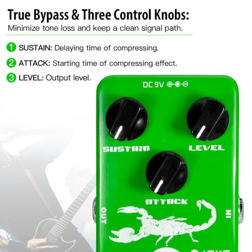 Pedal Compresor JOYO Dynamic Low Noise - Reconstruccion Clasica del Compresor Ross para Guitarra Electrica & Bajo - Bypass Verdadero (JF-10) - Imagen 4