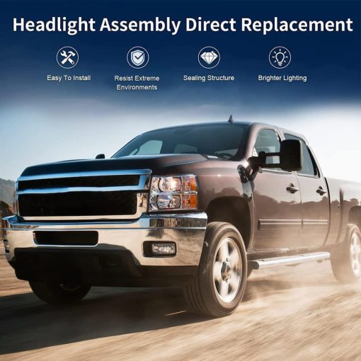 Faro delantero Cheda compatible con Chevy Silverado 1500 2007-2013 / Ajuste 07-14 Chevy Silverado 2500 3500 y Modelos HD (AWT Lente clara Carcasa cromada Indicador ambar, Estilo basico) - Imagen 4