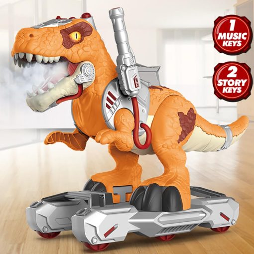 Carrito montable de dinosaurio para ninos pequenos, Carrito empujable y montable con bateria, juguete deslizante electrico de pie a piso con musica, luces y humo para ninos pequenos - Imagen 3