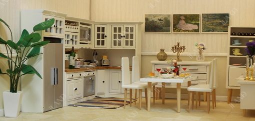 Juego de Muebles de Cocina de Casa de Muñecas iLAND, Moderno en Escala 1/12 de Madera Blanca para Almacenar Comida en Miniatura - Imagen 6