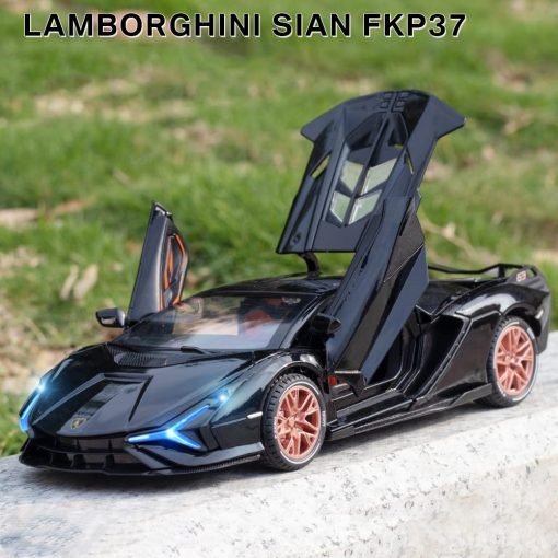 Carro de juguete Diecast 1/24 para ninos, Modelo de Coche Lambo Sian FKP 37 de Aleacion de Zinc con Luz y Sonido, Coche de Juguete de Vehiculos Retractiles para Ninos Ninas Regalo de Cumpleanos (Negro) - Imagen 6