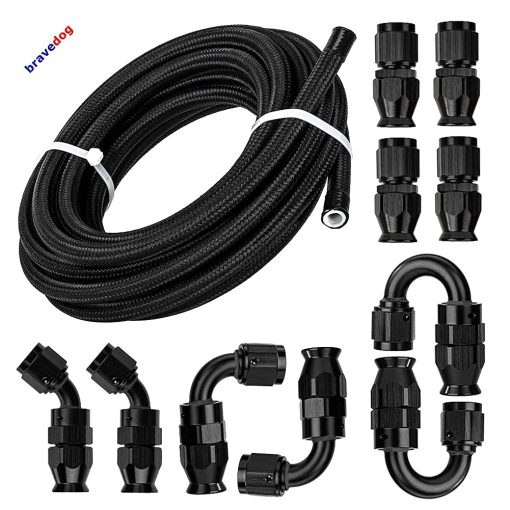 Kit de Manguera de Combustible Universal de Acero Inoxidable Trenzado de PTFE E85 de 16FT 8AN 1/2" de bravedog (Kit de Accesorios Negro) - Imagen 3