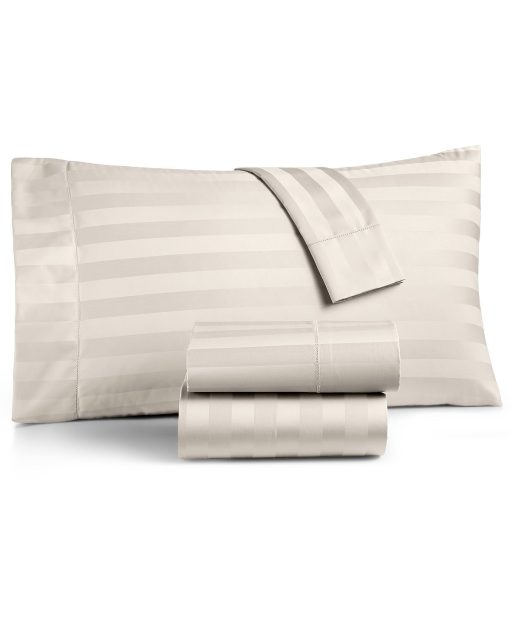 Juego de sabanas King Charter Club Damask Stripe, 550 hilos de algodon puro Supima (Marfil)