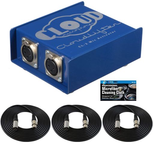 Cloud Microphones Cloudlifter CL-2 Mic Activator + Extra Tres (3) Cables XLR Bundle