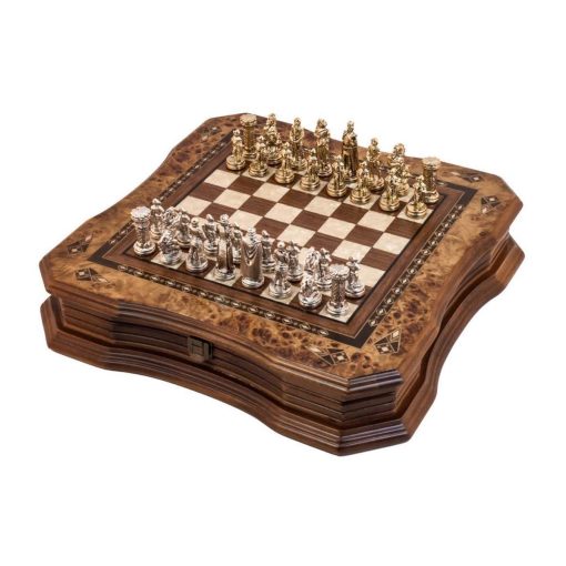 Juego de ajedrez y juegos Muba Ajedrez artesanal de mosaico de 15 pulgadas - Tablero de ajedrez de madera con piezas de ajedrez de metal - Articulo de regalo