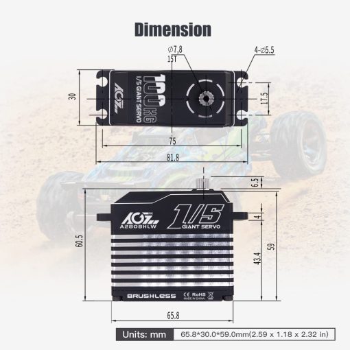 Servo Motor Digital-RC de Alto Torque de 100KG Impermeable - Engranaje de Metal Completo sin Escobillas para Direccion Escala 1/5 para Coche RC 1/5, angulo de Control 180? (A280BHLW(2S)) - Imagen 5