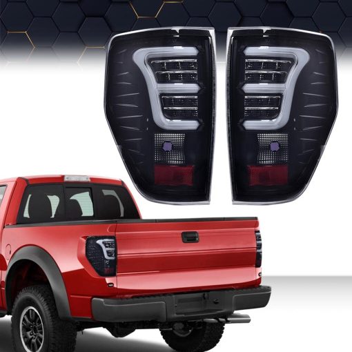 PIT66 Luz Trasera LED Luces de Freno y Estacionamiento Compatible con Ford F150 2009-2014 BL3Z13405B, BL3Z13404B, BL3Z13405AA, BL3Z13404AA Lente Ahumado (con barra de luz blanca y arnes de cableado) - Imagen 4