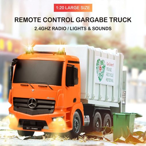 Camion de Basura de Control Remoto con Licencia Benz DOUBLE E Juguete Electrico de Reciclaje con Contenedor de Basura Luces Reales Camion de Gestion de Residuos Recargable Regalo para Ninos - Imagen 7