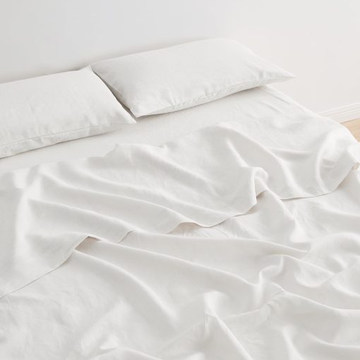 Juego de sabanas de lino puro europeo 100% - Juego de sabanas tamano completo de 4 piezas - Transpirable para dormilones calurosos y ropa de cama duradera - 1 sabana plana, 1 sabana ajustable, 2 fundas de almohada (completo, nube) - Imagen 5