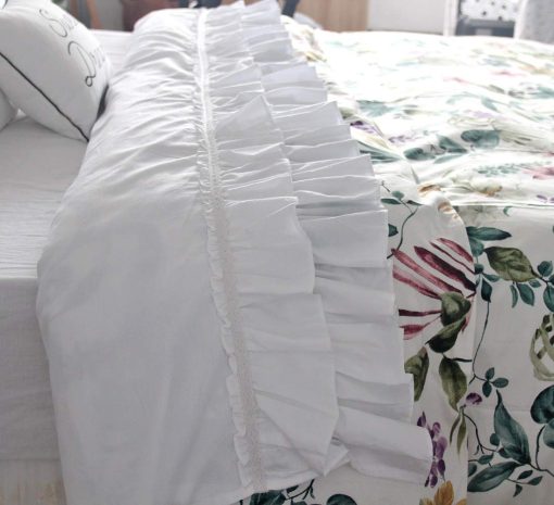 Juego de Sabanas QSH tamano King en Encaje Frances 100% Algodon Lavado Juego de Sabanas Shabby Chic con Volantes Bolsillos Profundos 4pcs - Imagen 2