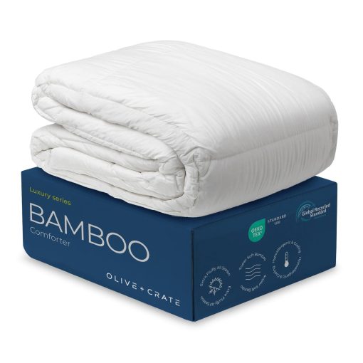 Edredon Queen Size 100% Viscosa de Bambu de Olive + Crate, Inserto de Edredon Refrescante, Manta Alternativa de Plumas, Extra Esponjoso, Edredon Refrescante Queen Size Blanco (88x90 Pulgadas)