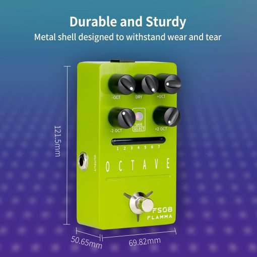 Pedal de octava para guitarra electrica FLAMMA FS08 con efectos de octava polifonica y control de senal seca 7 ajustes preestablecidos - Imagen 6