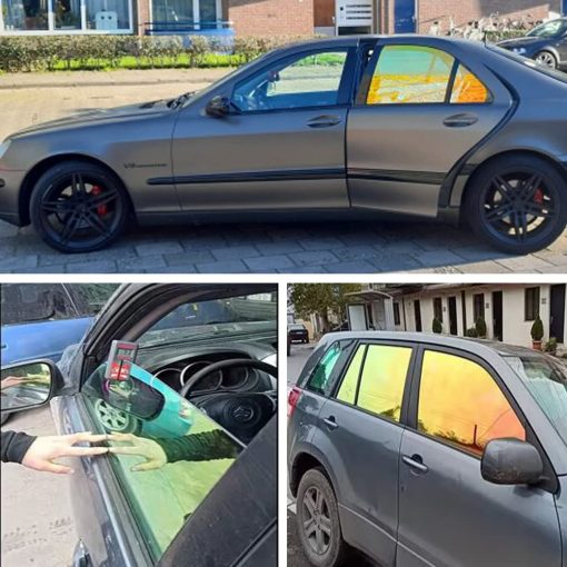 Pelicula de proteccion solar para ventanas de coche XhuangTech, Color Camaleon Dorado Verde, Pelicula de tintado solar para ventanas de coche, 76% VLT (54.33 pulgadas x 59.05 pulgadas) - Imagen 9