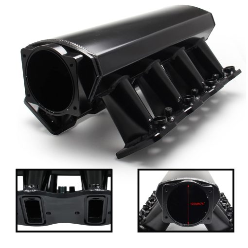 Intake Manifold POSENG para LS Cathedral Port Heads para LS1 LS2 LS6 EFI Compatible con Chevy Corvette/SSR/TrailBlazer SS, para Pontiac Firebird/GTO, para Cadillac CTS, para Saab 9-7X Aero (Negro 102MM) - Imagen 2