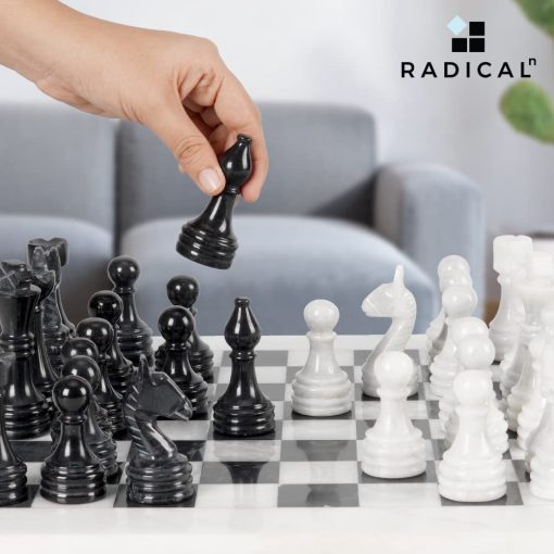 Juego de ajedrez de marmol Radicaln con caja de almacenamiento 15 pulgadas blanco y negro hecho a mano 1 tablero de ajedrez con 32 piezas de ajedrez - Juego de ajedrez para 2 jugadores Juegos de mesa para adultos - Imagen 3