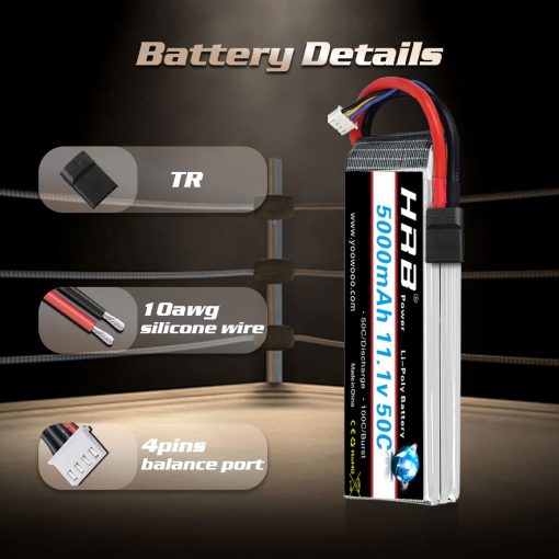 HRB 2PCS 3S 5000mAh Bateria Lipo 11.1V 50C 100C con Conector TR Compatible con RC Helicoptero Avion Cuadricoptero Coche Camion Barco - Imagen 4