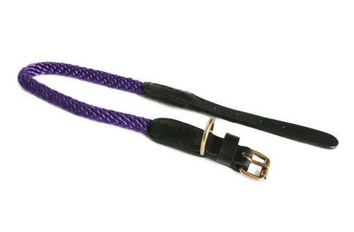 Collar de Perro de Cuerda y Cuero Alvalley con Hebilla - Collares para Perros Resistentes - Collar Trenzado Suave para Entrenamiento y Paseo - Cuerda de Polipropileno Duradera y Fuerte (Morado, 24in, Grosor de 19mm)